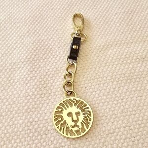 SALE ANNE KLEIN Vintage Lion Cutout Bag Charm Keychain Gold Black Leather
